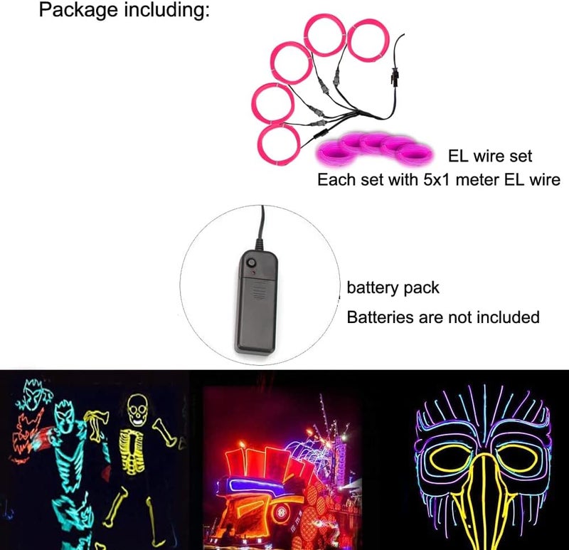 TiTiToo Neon Light 5-in-1 Meter Wire,Portable Battery Pack with Decorative Wire, Suitable for Birthday Parties, Thanksgiving, and Other Occasions (Pink) - Image 3
